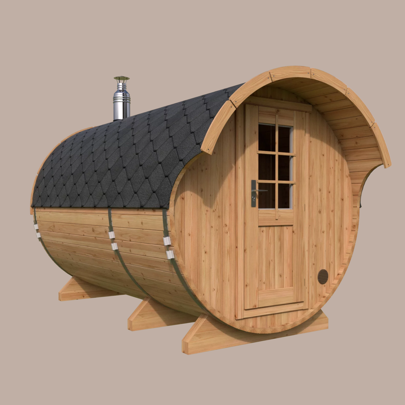 Tønnesauna med forlenget tak